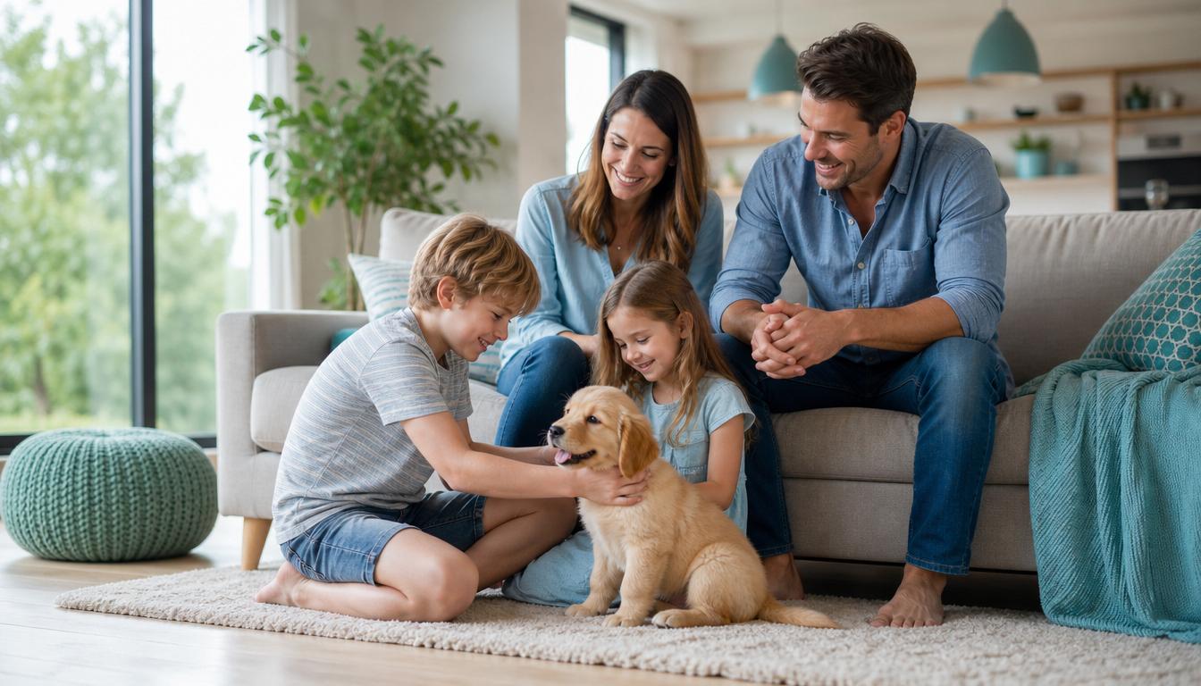 Famiglia in una casa luminosa con aria pulita